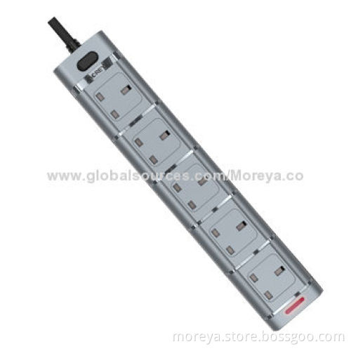 UK Standard Power Strip with 5 Sockets Outlets, 6 Feet Extension Cable and One Switch